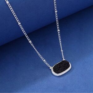 Silver Necklace with Black Druzy Pendant